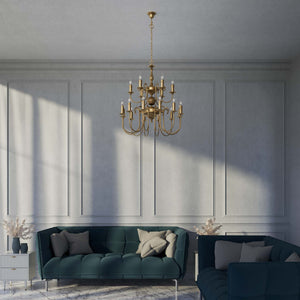 Majestic brass chandelier with two-tier design and 18 lights, elegant details Made in Italy by Ghidini 1849 - Finish: OBS Bronze Satin Brass