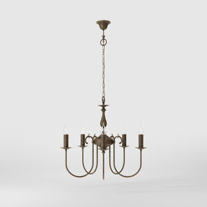 Classic five-light brass chandelier with intertwined arms and lamp holders decorated with dripping wax pattern by Ghidini 1849 - Finish: OAS Antique Brass