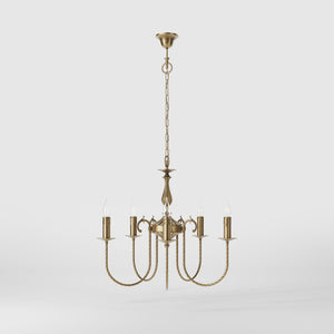 Classic five-light brass chandelier with intertwined arms and lamp holders decorated with dripping wax pattern by Ghidini 1849 - Finish: OBS Bronze Satin Brass