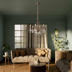 Baroque brass chandelier with six lights and crystal pendants by Ghidini 1849 - Finish: OAS Antique Brass