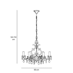 Baroque brass chandelier with six lights and crystal pendants by Ghidini 1849