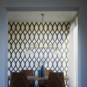 Brass pendant light with dual glossy white conical shades, classic-industrial style by Ghidini 1849 - Finish: OBS Bronze Satin Brass