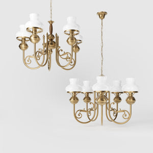 Nautical style chandelier five lights with white glass shades brass structure and maritime-inspired details by Ghidini 1849 - Finish: OBS Bronze Satin Brass