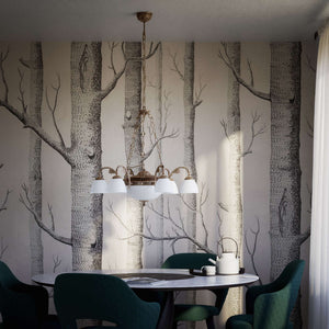 Brass chandelier with six arms and speckled white glass lampshades, classic and elegant design by Ghidini 1849 - Finish: OAS Antique Brass