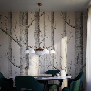 Brass chandelier with six arms and speckled white glass lampshades, classic and elegant design by Ghidini 1849 - Finish: OAS Antique Brass