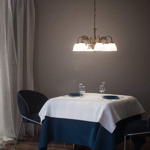 Art Nouveau brass chandelier with six arms and speckled white glass, ideal for elegant interiors by Ghidini 1849 - Finish: OAS Antique Brass