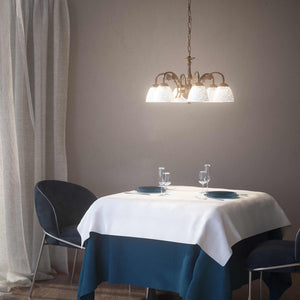 Art Nouveau brass chandelier with six arms and speckled white glass, ideal for elegant interiors by Ghidini 1849 - Finish: OAS Antique Brass