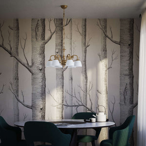 Art Nouveau brass chandelier with six arms and speckled white glass, ideal for elegant interiors by Ghidini 1849 - Finish: OBS Bronze Satin Brass