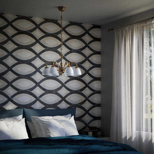 Art Nouveau brass chandelier with six arms and speckled white glass, ideal for elegant interiors by Ghidini 1849 - Finish: OBS Bronze Satin Brass