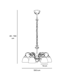 Art Nouveau brass chandelier with six arms and speckled white glass, ideal for elegant interiors by Ghidini 1849