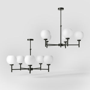 Brass chandelier with five opal glass spheres, modern and elegant design, perfect for stylish and contemporary interiors by Ghidini 1849 - Finish: ONO Matt Black