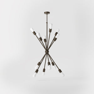 Sputnik-style brass chandelier, modern and sculptural pendant light, ideal for stylish interiors in homes, hotels, and boutiques by Ghidini 1849 - Finish: OBM Bronze Satin Matt Brass