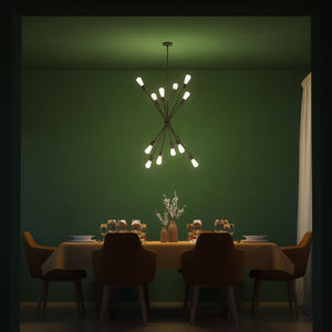 Sputnik-style brass chandelier, modern and sculptural pendant light, ideal for stylish interiors in homes, hotels, and boutiques by Ghidini 1849 - Finish: OBM Bronze Satin Matt Brass