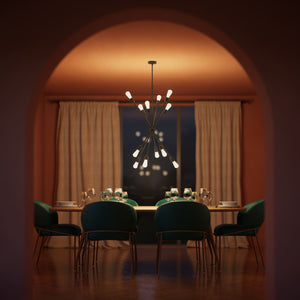 Sputnik-style brass chandelier, modern and sculptural pendant light, ideal for stylish interiors in homes, hotels, and boutiques by Ghidini 1849 - Finish: OBM Bronze Satin Matt Brass