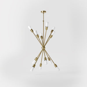 Sputnik-style brass chandelier, modern and sculptural pendant light, ideal for stylish interiors in homes, hotels, and boutiques by Ghidini 1849 - Finish: OBV Bronze Satin Light Brass