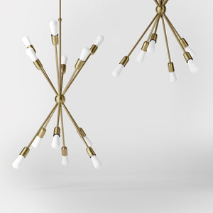 Sputnik-style brass chandelier, modern and sculptural pendant light, ideal for stylish interiors in homes, hotels, and boutiques by Ghidini 1849 - Finish: OBV Bronze Satin Light Brass