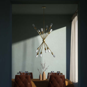 Sputnik-style brass chandelier, modern and sculptural pendant light, ideal for stylish interiors in homes, hotels, and boutiques by Ghidini 1849 - Finish: OBV Bronze Satin Light Brass
