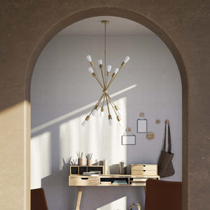 Sputnik-style brass chandelier, modern and sculptural pendant light, ideal for stylish interiors in homes, hotels, and boutiques by Ghidini 1849 - Finish: OBV Bronze Satin Light Brass