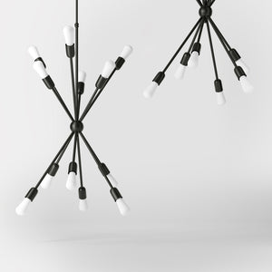 Sputnik-style brass chandelier, modern and sculptural pendant light, ideal for stylish interiors in homes, hotels, and boutiques by Ghidini 1849 - Finish: ONO Matt Black