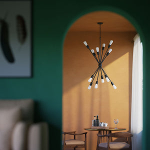 Sputnik-style brass chandelier, modern and sculptural pendant light, ideal for stylish interiors in homes, hotels, and boutiques by Ghidini 1849 - Finish: ONO Matt Black