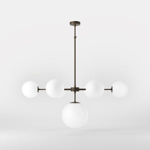 Brass chandelier with white opal glass spheres, ideal for decorative lighting by Ghidini 1849 - Finish: OBM Bronze Satin Matt Brass