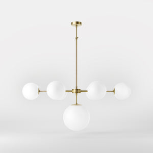 Brass chandelier with white opal glass spheres, ideal for decorative lighting by Ghidini 1849 - Finish: OBV Bronze Satin Light Brass
