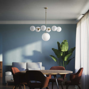 Brass chandelier with white opal glass spheres, ideal for decorative lighting by Ghidini 1849 - Finish: OBV Bronze Satin Light Brass