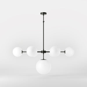 Brass chandelier with white opal glass spheres, ideal for decorative lighting by Ghidini 1849 - Finish: ONO Matt Black
