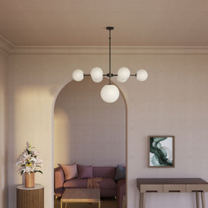 Brass chandelier with white opal glass spheres, ideal for decorative lighting by Ghidini 1849 - Finish: ONO Matt Black
