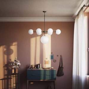 Brass chandelier with white opal glass spheres, ideal for decorative lighting by Ghidini 1849 - Finish: ONO Matt Black