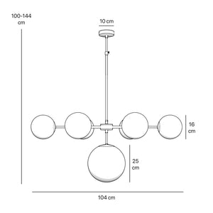 Brass chandelier with white opal glass spheres, ideal for decorative lighting by Ghidini 1849