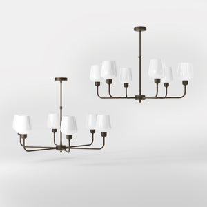 Brass chandelier with 6 white glass shades, elegant lighting for refined interiors by Ghidini 1849 - Finish: OBM Bronze Satin Matt Brass