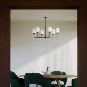 Brass chandelier with 6 white glass shades, elegant lighting for refined interiors by Ghidini 1849 - Finish: OBM Bronze Satin Matt Brass