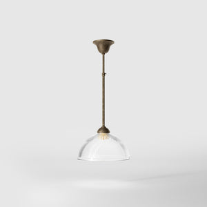 Pendant light brass ribbed glass clear vintage industrial design kitchen Italian Ghidini 1849 - Finish: OAS Antique Brass