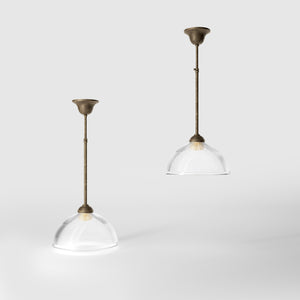 Pendant light brass ribbed glass clear vintage industrial design kitchen Italian Ghidini 1849 - Finish: OAS Antique Brass