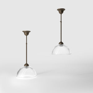 Pendant light brass ribbed glass clear vintage industrial design kitchen Italian Ghidini 1849 - Finish: OBM Bronze Satin Matt Brass