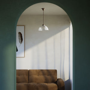 Pendant light brass ribbed glass clear vintage industrial design kitchen Italian Ghidini 1849 - Finish: OBM Bronze Satin Matt Brass