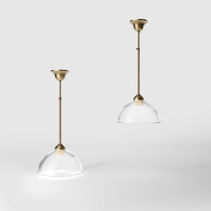 Pendant light brass ribbed glass clear vintage industrial design kitchen Italian Ghidini 1849 - Finish: OBS Bronze Satin Brass