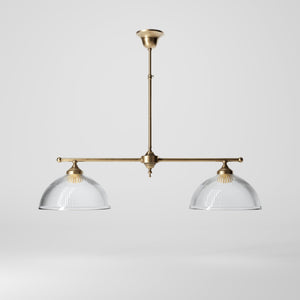 Billiard chandelier in brass with two ribbed glass shades, ideal for dining tables and billiard rooms by Ghidini 1849 - Finish: OBS Bronze Satin Brass