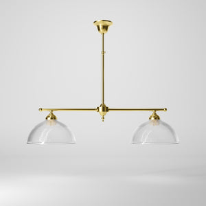 Billiard chandelier in brass with two ribbed glass shades, ideal for dining tables and billiard rooms by Ghidini 1849 - Finish: OLV Polished Brass