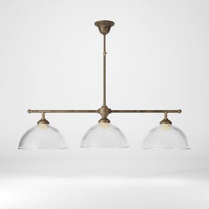 Brass chandelier with three ribbed glass shades, classic and adjustable design for sophisticated interiors by Ghidini 1849 - Finish: OAS Antique Brass