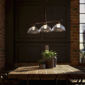 Brass chandelier with three ribbed glass shades, classic and adjustable design for sophisticated interiors by Ghidini 1849 - Finish: OAS Antique Brass