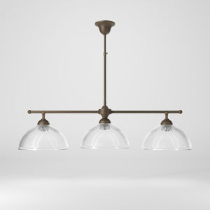 Brass chandelier with three ribbed glass shades, classic and adjustable design for sophisticated interiors by Ghidini 1849 - Finish: OBM Bronze Satin Matt Brass