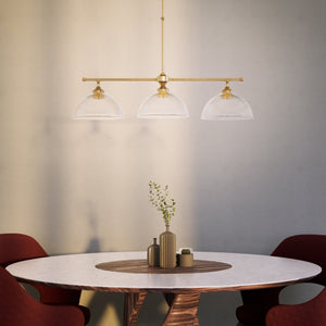 Brass chandelier with three ribbed glass shades, classic and adjustable design for sophisticated interiors by Ghidini 1849 - Finish: OBS Bronze Satin Brass