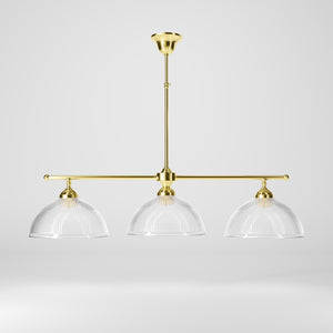 Brass chandelier with three ribbed glass shades, classic and adjustable design for sophisticated interiors by Ghidini 1849 - Finish: OLV Polished Brass