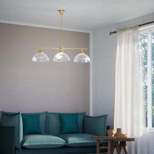 Brass chandelier with three ribbed glass shades, classic and adjustable design for sophisticated interiors by Ghidini 1849 - Finish: OLV Polished Brass