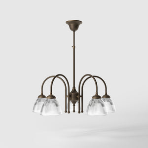 Five light chandelier brass ribbed glass clear neoclassical design dining room Italian Ghidini 1849 - Finish: OBM Bronze Satin Matt Brass