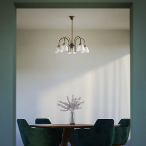 Five light chandelier brass ribbed glass clear neoclassical design dining room Italian Ghidini 1849 - Finish: OBM Bronze Satin Matt Brass