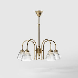 Five light chandelier brass ribbed glass clear neoclassical design dining room Italian Ghidini 1849 - Finish: OBS Bronze Satin Brass