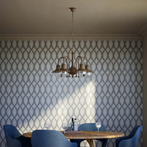 Brass and glass chandelier with 5 curved arms and clear diffusers, Italian design inspired by historic harbor lanterns by Ghidini 1849 - Finish: OAS Antique Brass